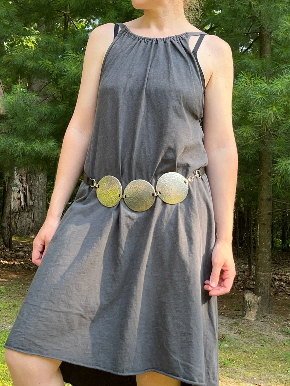 Chico’s Genuine Leather Silver-Toned Medallion Belt Black Boho Festival *Flaw*